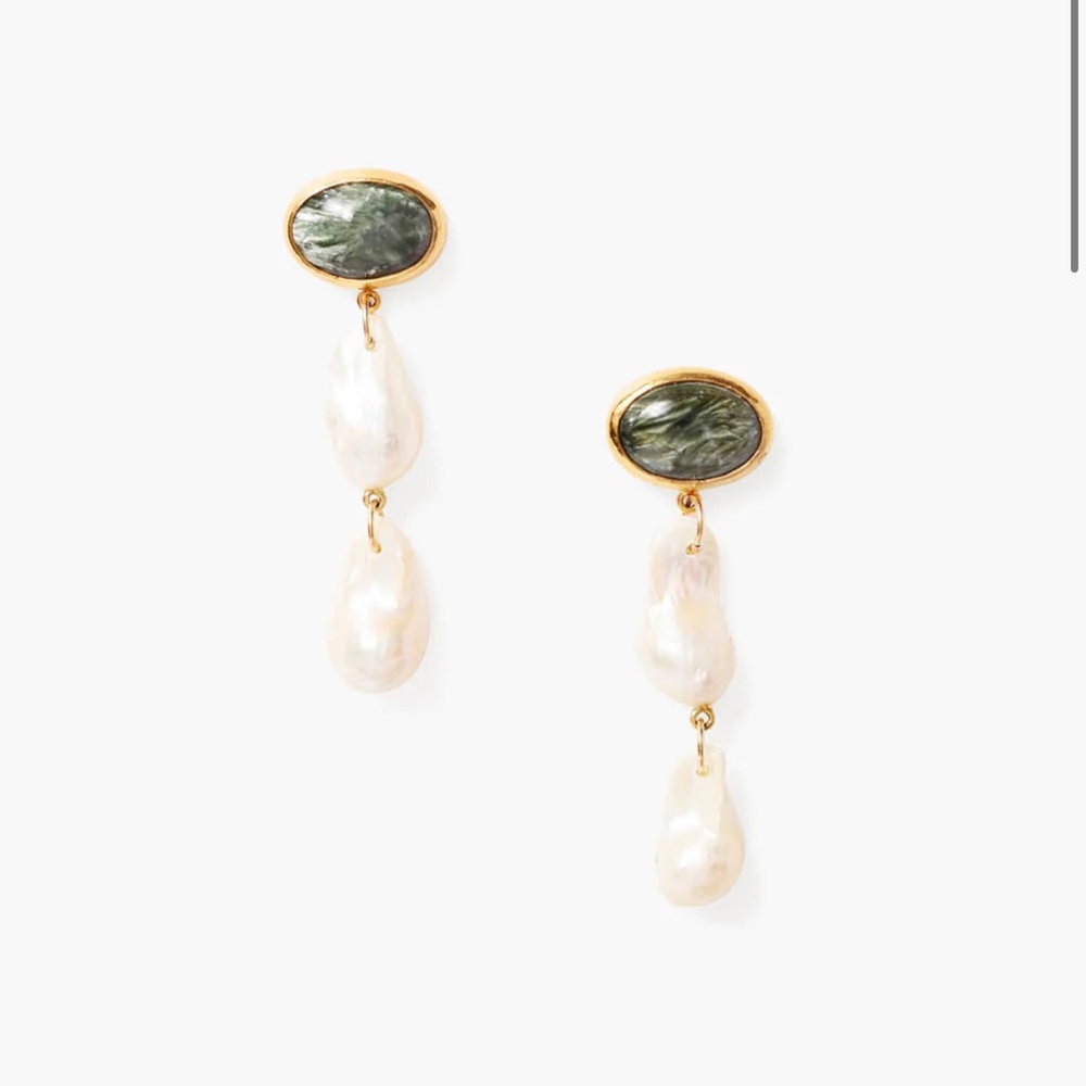 Chan Luu Green and Pearl Drop Dangle Earrings - Picture 3 of 5